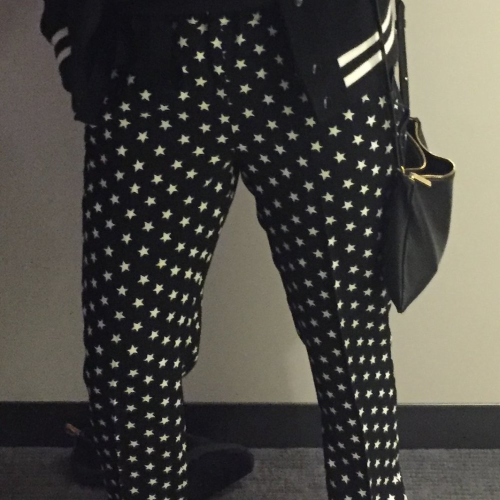 J CREW Black White STAR PRINT TIE-WAIST PANTS Cropped Capri Modern Womens Size 4